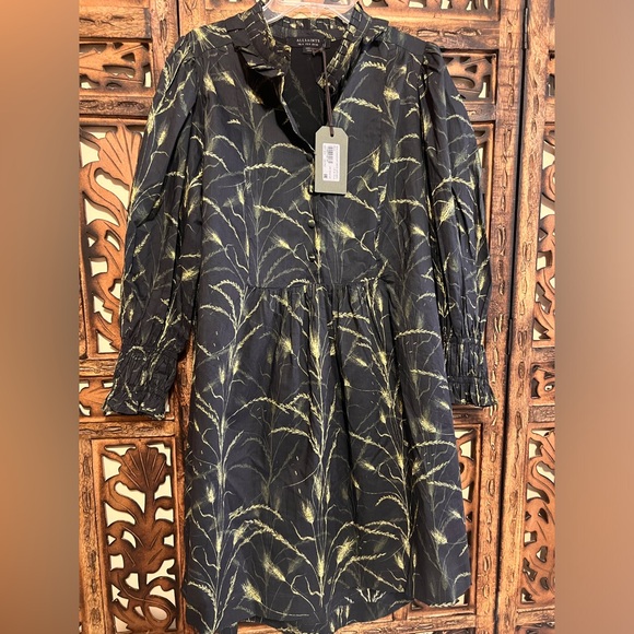 All Saints Dresses & Skirts - All Saints 14 Billa lowestoft Tunic dress black khaki green cream wheat print